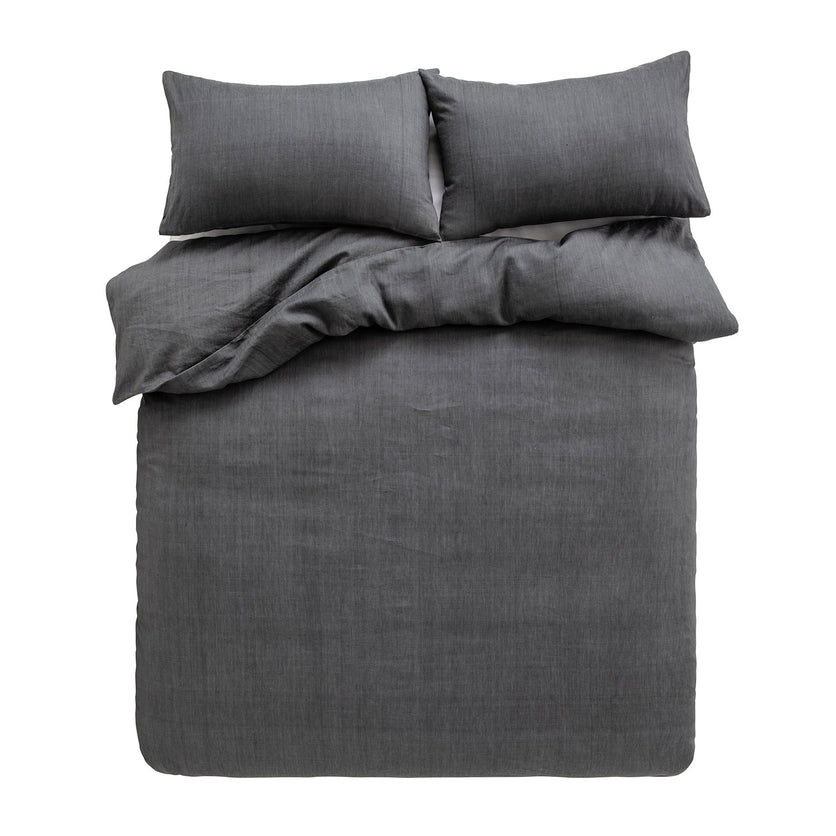 French Linen Charcoal Quilt Cover Set BED LINEN KAS AUSTRALIA 